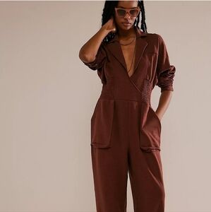 Free People Beach Blair Jumpsuit Mink Brown Size Large